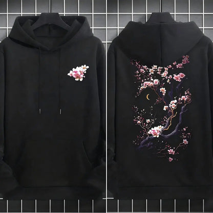Plum blossoms that can withstand severe cold Print  Mans Retro Loose Hoodie  Fleece Warm Fashion Hoody Unisex Basics Clothing SHOPEZRA L.L.C.