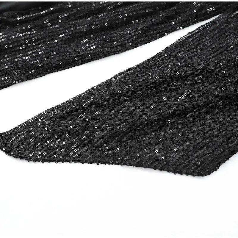 Sequin Patchwork Backless Dress Women Elegant Solid Middle Sleeve Cinched-waist Slim Long Dresses Fashion Evening Party Vestidos SHOPEZRA L.L.C.