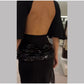 Sequin Patchwork Backless Dress Women Elegant Solid Middle Sleeve Cinched-waist Slim Long Dresses Fashion Evening Party Vestidos SHOPEZRA L.L.C.