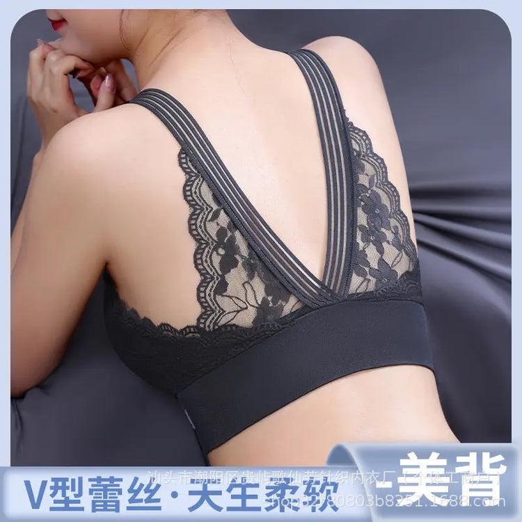 New Sexy French Style Lace Bra Beautiful Back Anti-Light Breathable Non-Steel Ring Gather-up Underwear Women&