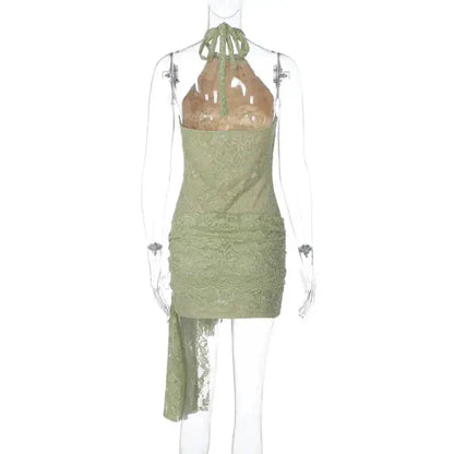 Townlike Ribbon Lace Slim Bodycon Dress Women Halter Mini 2025 Summer Dress Backless Nightclub Sexy Party Dresses by Dropshipman
