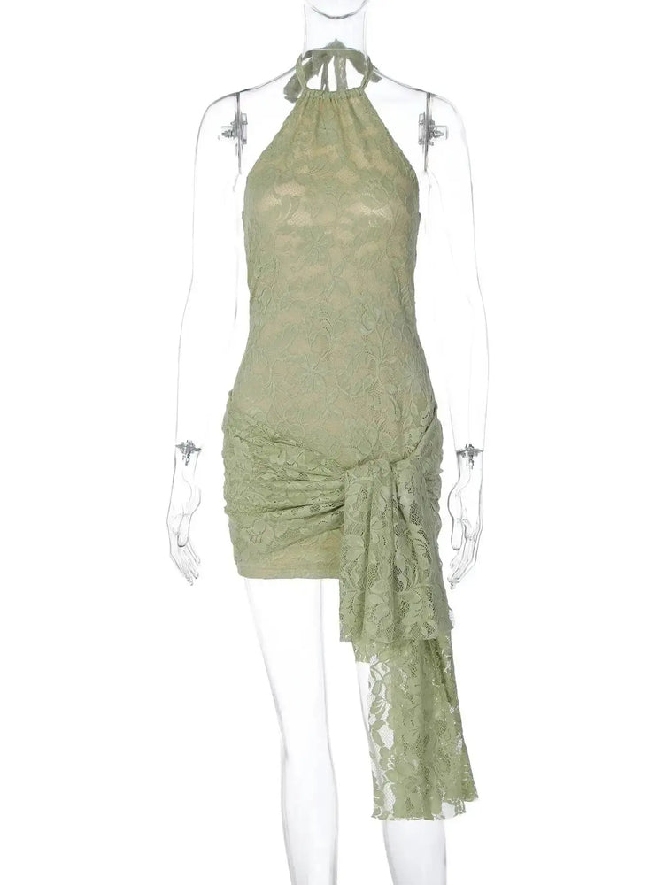 Townlike Ribbon Lace Slim Bodycon Dress Women Halter Mini 2025 Summer Dress Backless Nightclub Sexy Party Dresses SHOPEZRA L.L.C.
