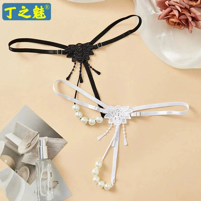 Sexy Underwear for Women, Pearl Massage Thong, Hot and Passionate Open Crotch, No Need to Take Off, Couple Flirting European and American T-Shaped Underwear by Dropshipman
