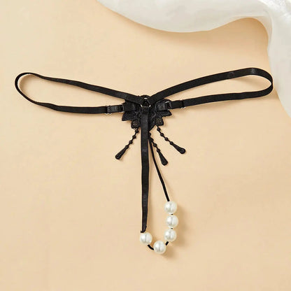 Sexy Underwear for Women, Pearl Massage Thong, Hot and Passionate Open Crotch, No Need to Take Off, Couple Flirting European and American T-Shaped Underwear by Dropshipman