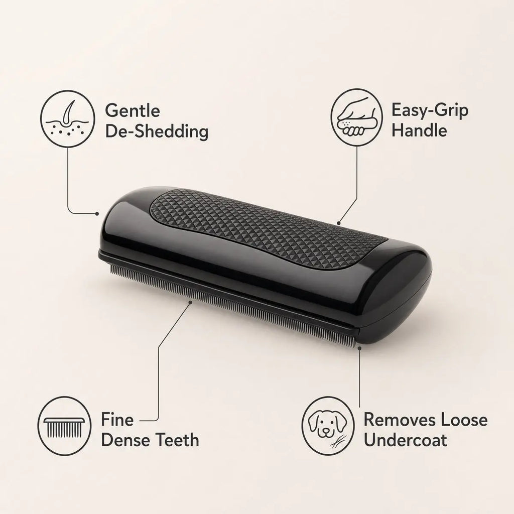 dual-sided pet grooming comb for large animals with gentle de-shedding features and easy-grip handle
