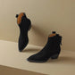 Cow Suede Women Western Boots Black Brown Khaki Mid Block Heels Back Zipper Pointed Toe Retro Ladies Autumn Winter Ankle Boots SHOPEZRA L.L.C.