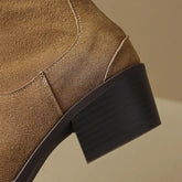 Cow Suede Women Western Boots Black Brown Khaki Mid Block Heels Back Zipper Pointed Toe Retro Ladies Autumn Winter Ankle Boots SHOPEZRA L.L.C.