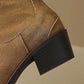 Cow Suede Women Western Boots Black Brown Khaki Mid Block Heels Back Zipper Pointed Toe Retro Ladies Autumn Winter Ankle Boots SHOPEZRA L.L.C.