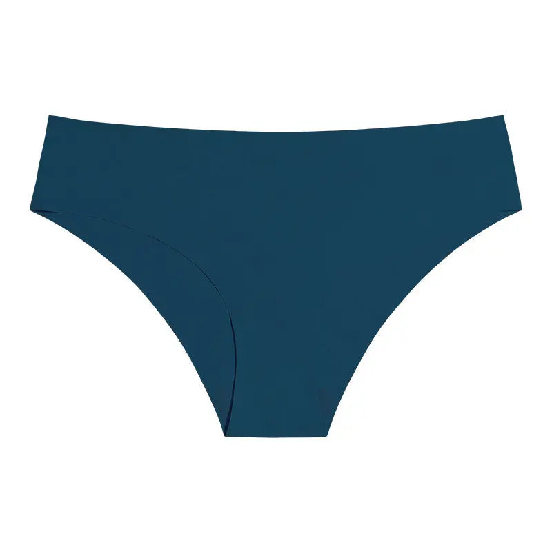 Black seamless ice silk underwear for women, breathable, skin-friendly, plus size, European-style, sports waist, triangle design.