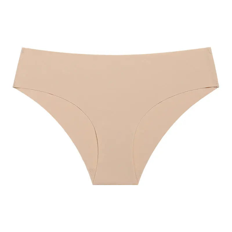 Black seamless ice silk underwear for women, breathable skin-friendly nude sports waist, plus size triangle design, European style.