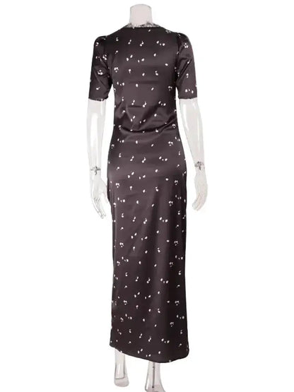 Ahagaga Eelgant Dresses For Women Patchwork Lace Floral V-Neck Short Sleeves Slim Fit Bodycon Trend Sheath Femlae Vestidos Robes by Dropshipman