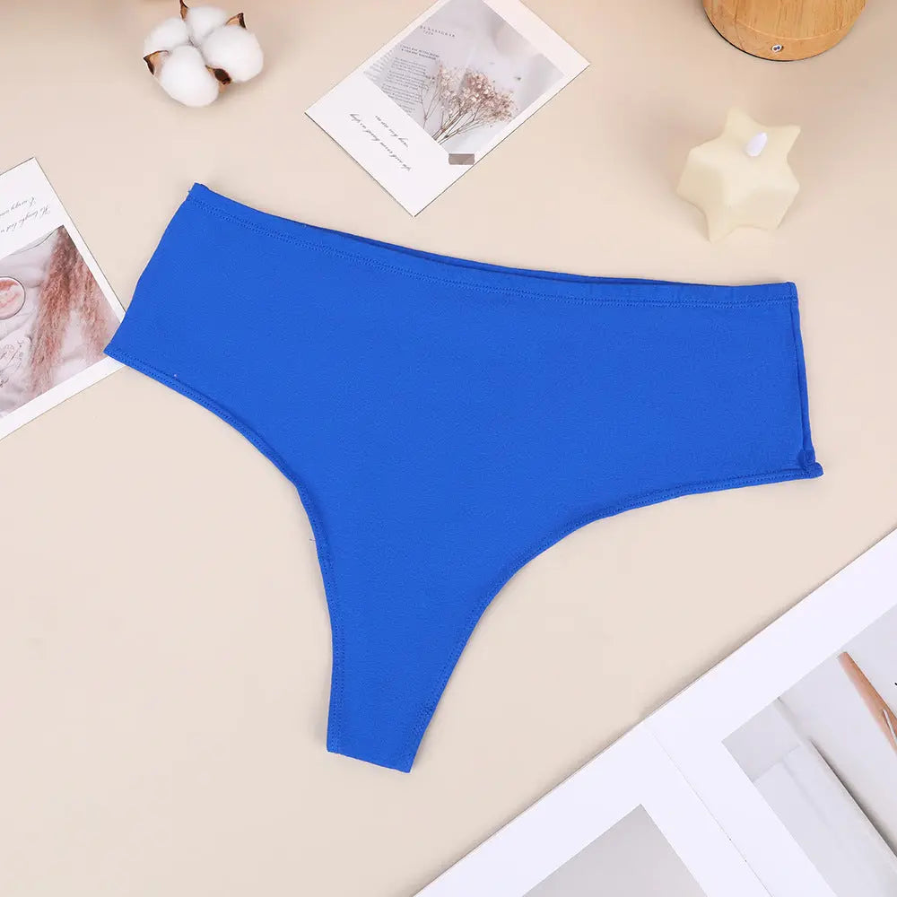 Black high waist cotton thong with high split design, elastic fit, and seamless comfort, ideal for all-day wear and versatile outfits.