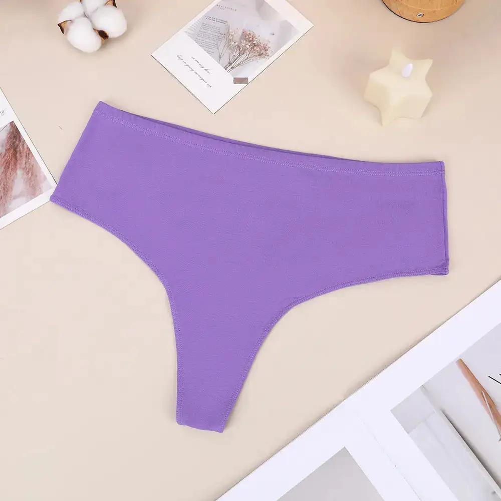Bethke High Waist High Split Briefs Pure Cotton Thong High Elastic Invisible Comfortable Solid Color All-Match Women&