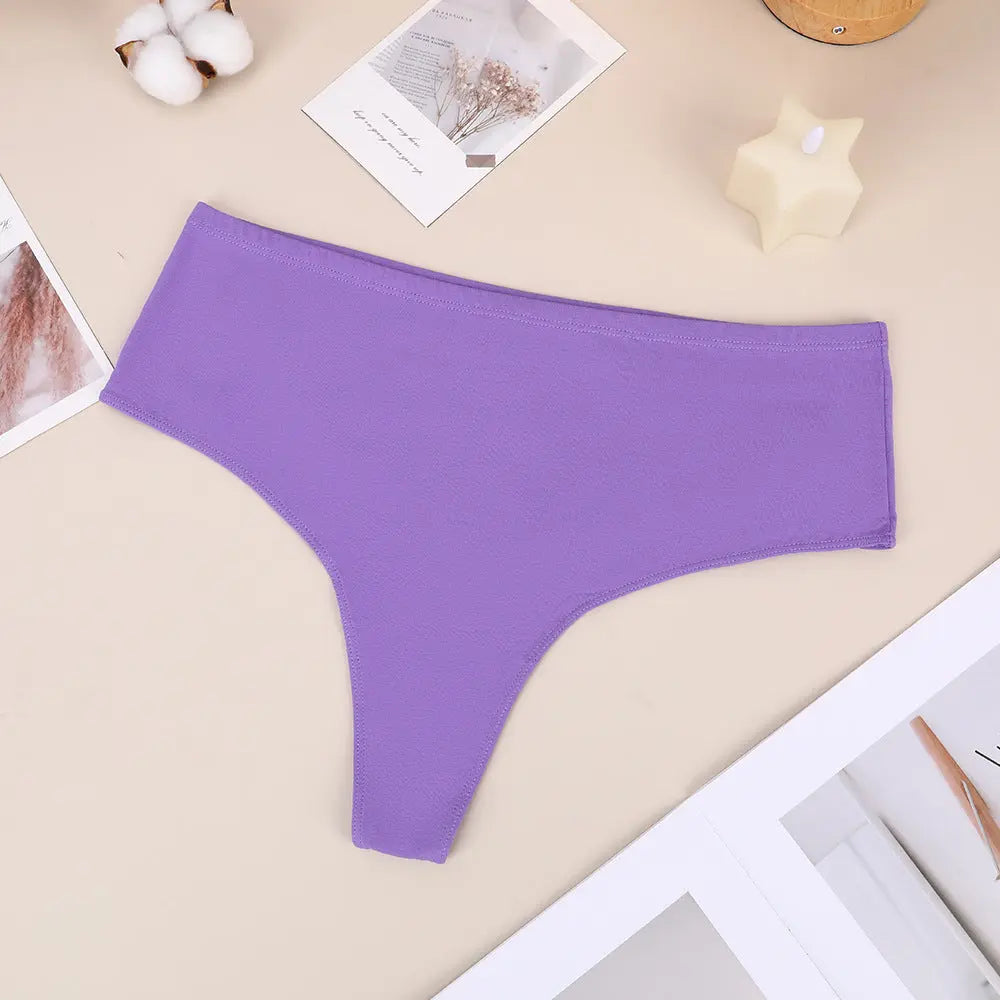 Black high waist cotton thong with high split design, elastic fit, and seamless comfort, ideal for women’s all-match underwear.
