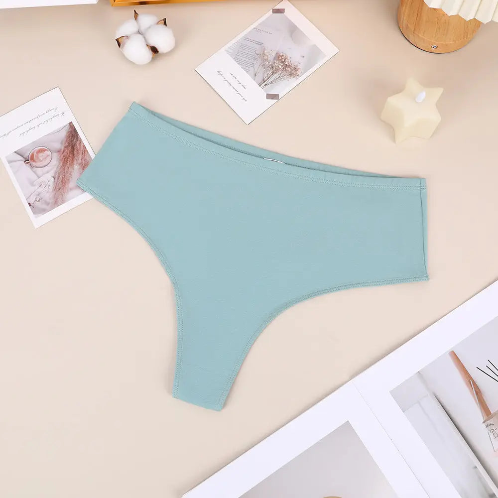 Black high-waist cotton thong briefs with high split design, elastic comfort, and seamless fit, ideal for women’s all-match underwear.