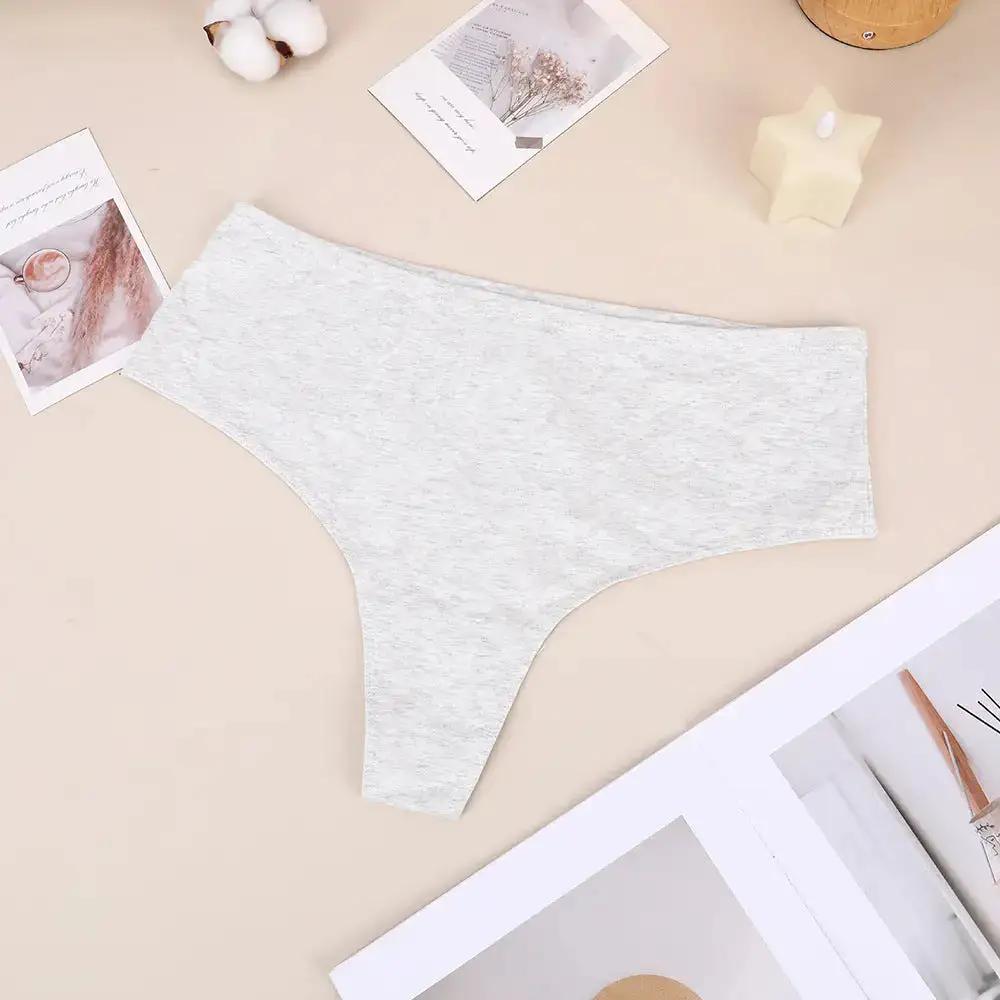 Bethke High Waist High Split Briefs Pure Cotton Thong High Elastic Invisible Comfortable Solid Color All-Match Women&