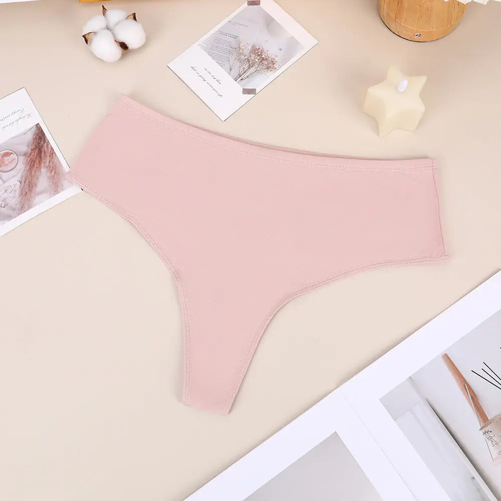 Black Bethke high waist cotton thong with high elastic and split design, comfortable and invisible under all clothing styles.