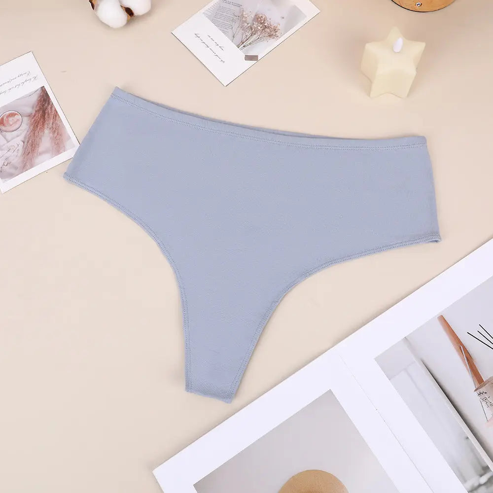 Black high-waist cotton thong with high split design, elastic fit, and seamless comfort, ideal for all-day wear and versatile outfits.