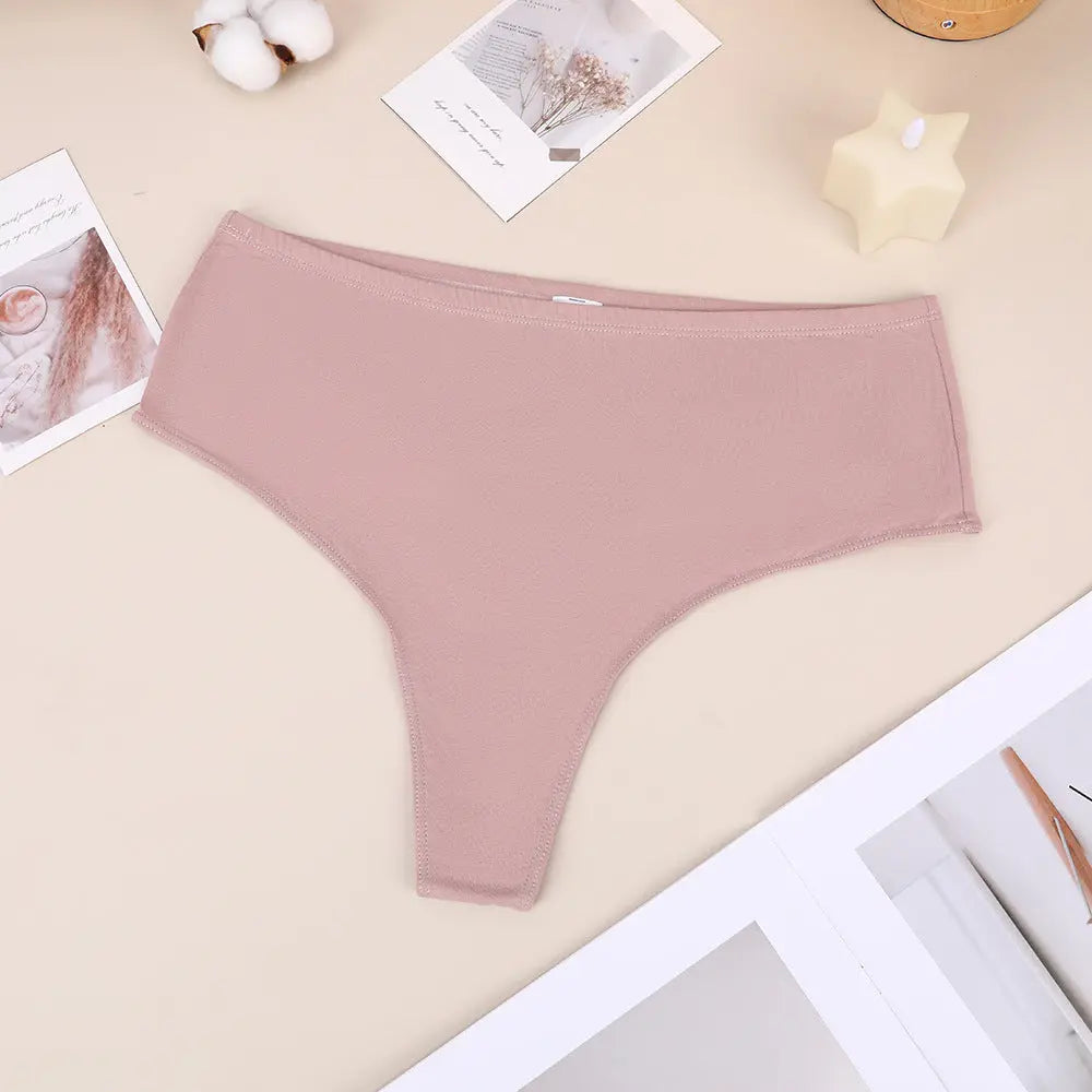 Black Bethke high waist cotton thong briefs by SHOPEZRA L.L.C., with a high split design, elastic fit, and seamless comfortable fit.