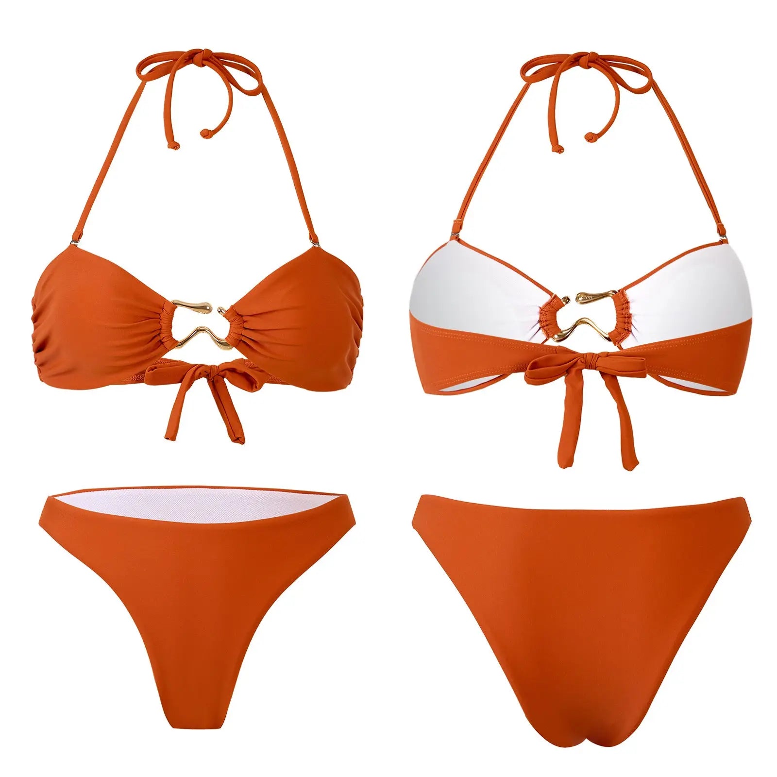 Black bikini split swimsuit by Shopezra L.L.C. featuring a sexy, solid color design with gather-up thong style for women.