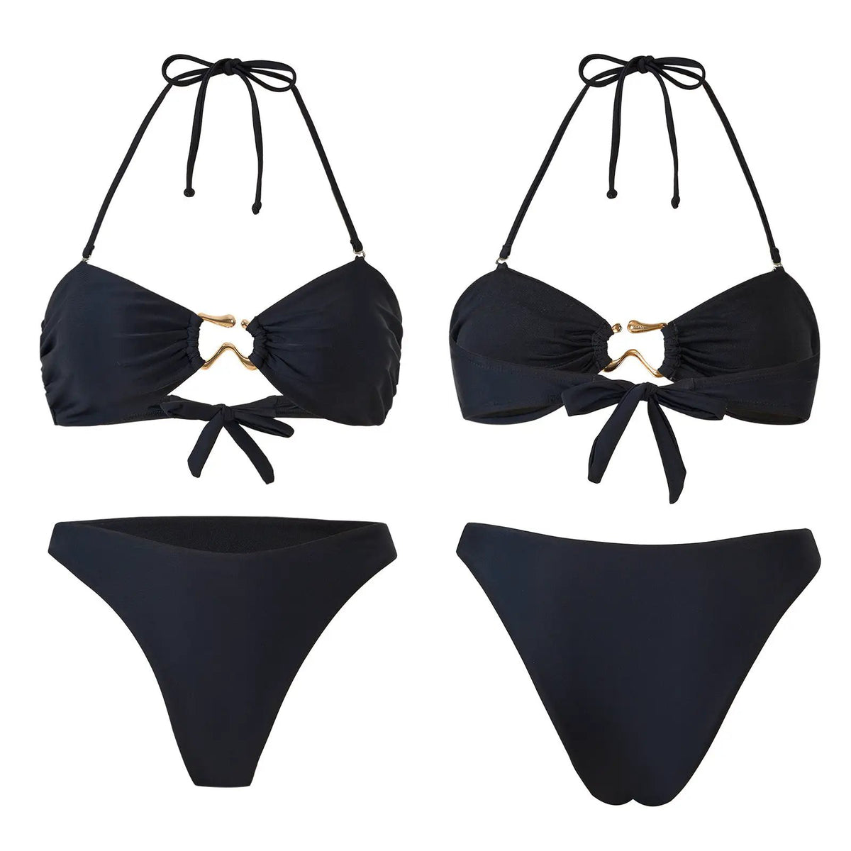 Bikini Split Swimsuit Sexy Europe and America Amazon AliExpress Solid Color Sexy Swimsuit Gather-up thong Europe and America by Dropshipman