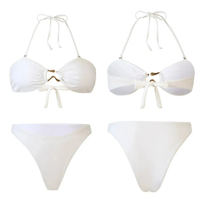 Bikini Split Swimsuit Sexy Europe and America Amazon AliExpress Solid Color Sexy Swimsuit Gather-up thong Europe and America by Dropshipman