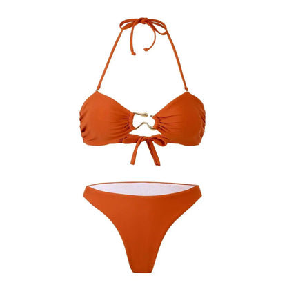 Bikini Split Swimsuit Sexy Europe and America Amazon AliExpress Solid Color Sexy Swimsuit Gather-up thong Europe and America by Dropshipman