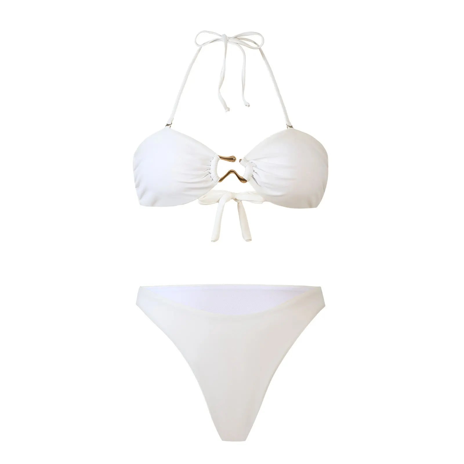Black bikini split swimsuit by SHOPEZRA L.L.C., featuring a sexy solid color design with gather-up thong style, suitable for Europe and America.
