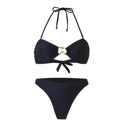 Bikini Split Swimsuit Sexy Europe and America Amazon AliExpress Solid Color Sexy Swimsuit Gather-up thong Europe and America by Dropshipman
