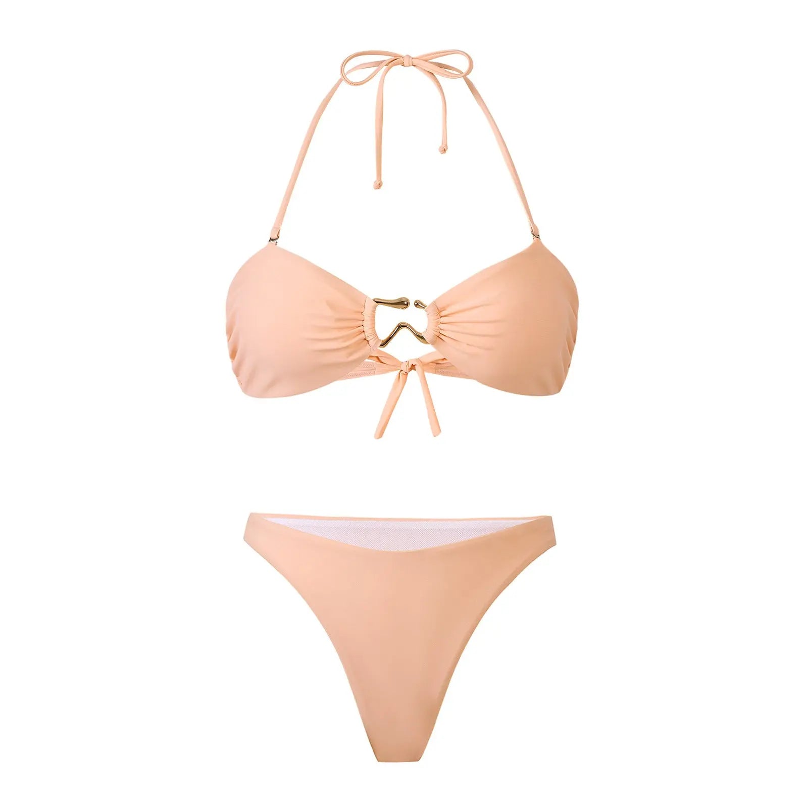 Black bikini split swimsuit by SHOPEZRA L.L.C. featuring a sexy solid color design, gather-up style, and thong cut in Europe and America.