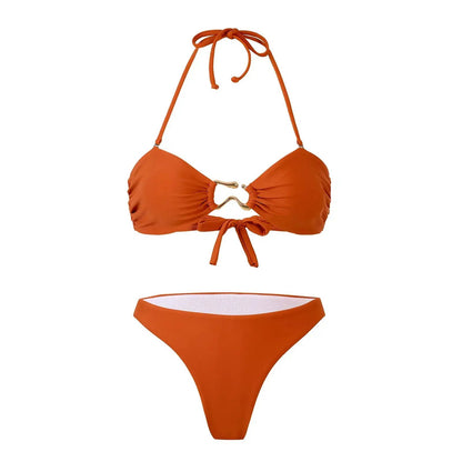 Bikini Split Swimsuit Sexy Europe and America Amazon AliExpress Solid Color Sexy Swimsuit Gather-up thong Europe and America by Dropshipman
