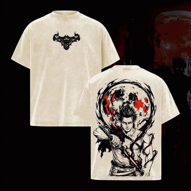 Black Clover Yami Sukehiro printed oversized cotton T-shirt for men and women, featuring anime design and short sleeves.