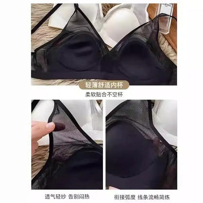 Underwear for Women Summer Thin Style Big Breasts Showing Small No Rims Sexy Breathable Mesh French Triangle Cup Push-Up Bra New Style by Dropshipman