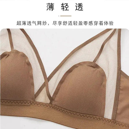Underwear for Women Summer Thin Style Big Breasts Showing Small No Rims Sexy Breathable Mesh French Triangle Cup Push-Up Bra New Style by Dropshipman