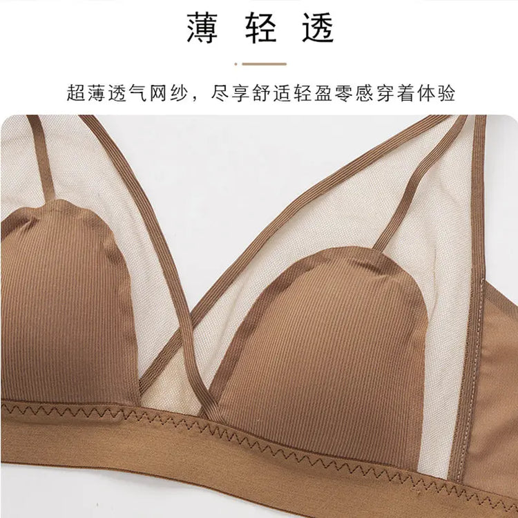 Underwear for Women Summer Thin Style Big Breasts Showing Small No Rims Sexy Breathable Mesh French Triangle Cup Push-Up Bra New Style SHOPEZRA L.L.C.