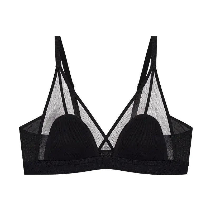 Underwear for Women Summer Thin Style Big Breasts Showing Small No Rims Sexy Breathable Mesh French Triangle Cup Push-Up Bra New Style SHOPEZRA L.L.C.