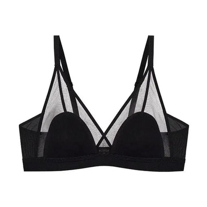 Underwear for Women Summer Thin Style Big Breasts Showing Small No Rims Sexy Breathable Mesh French Triangle Cup Push-Up Bra New Style by Dropshipman