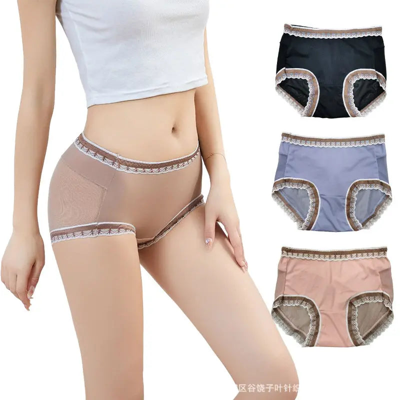 Black women's briefs by SHOPEZRA L.L.C. with mesh breathable fabric, low waist, lace accents, and hip-lifting design.