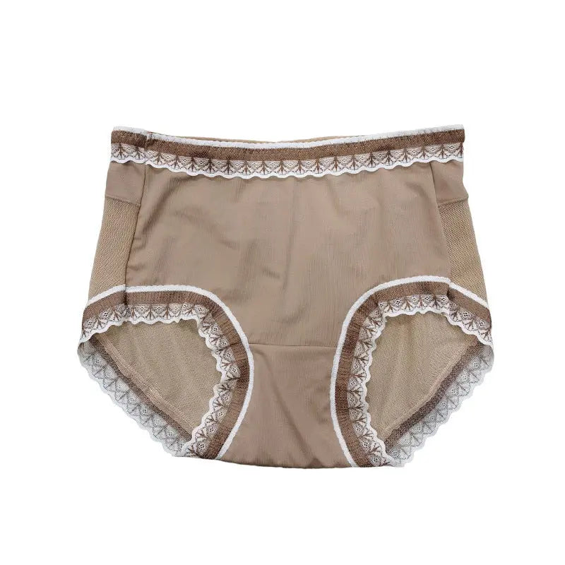 Black women's briefs with mesh fabric, low waist, lace details, breathable cotton crotch, designed for plus size and hip-lifting comfort.