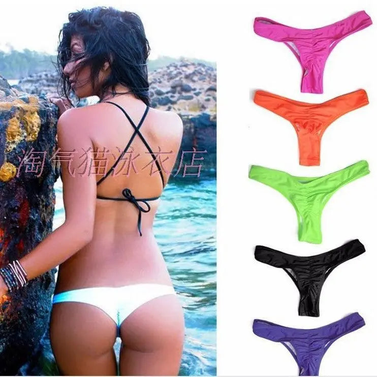 European and American cross-border 2021 new multicolor thong butt pleated swimming trunks by SHOPEZRA L.L.C.