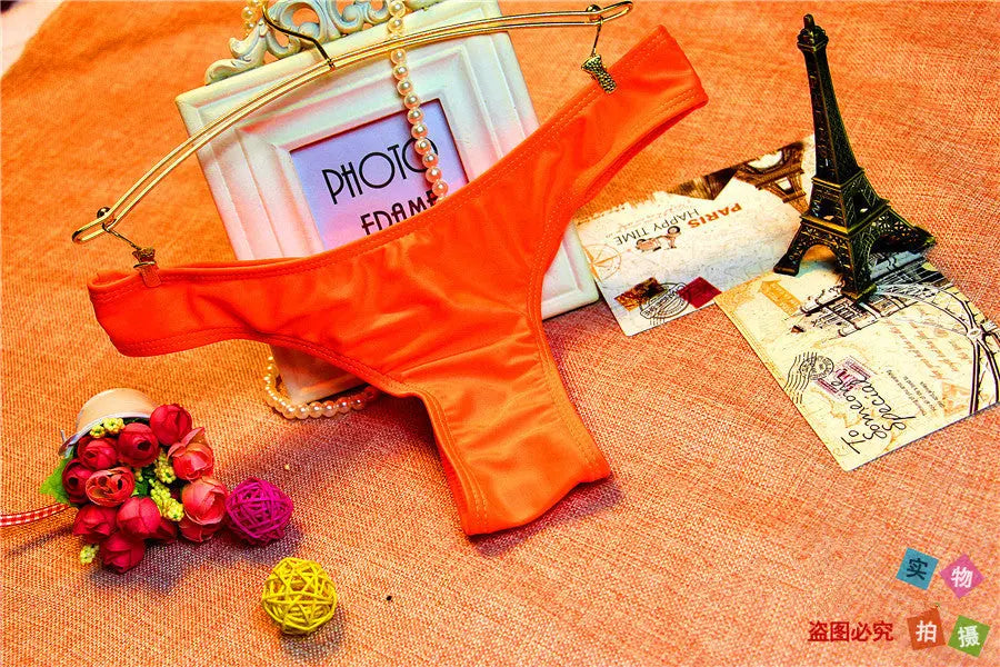 Colorful European and American cross-border 2021 beach wear candy multi-color thong butt pleated swimming trunks by SHOPEZRA L.L.C.