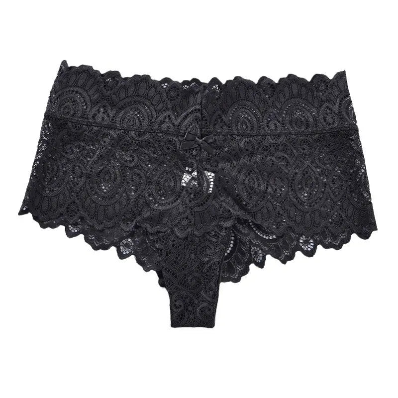 Black high-waist seamless women's underwear briefs with lace, Japanese style, nylon fabric, designed for European and American sizes.
