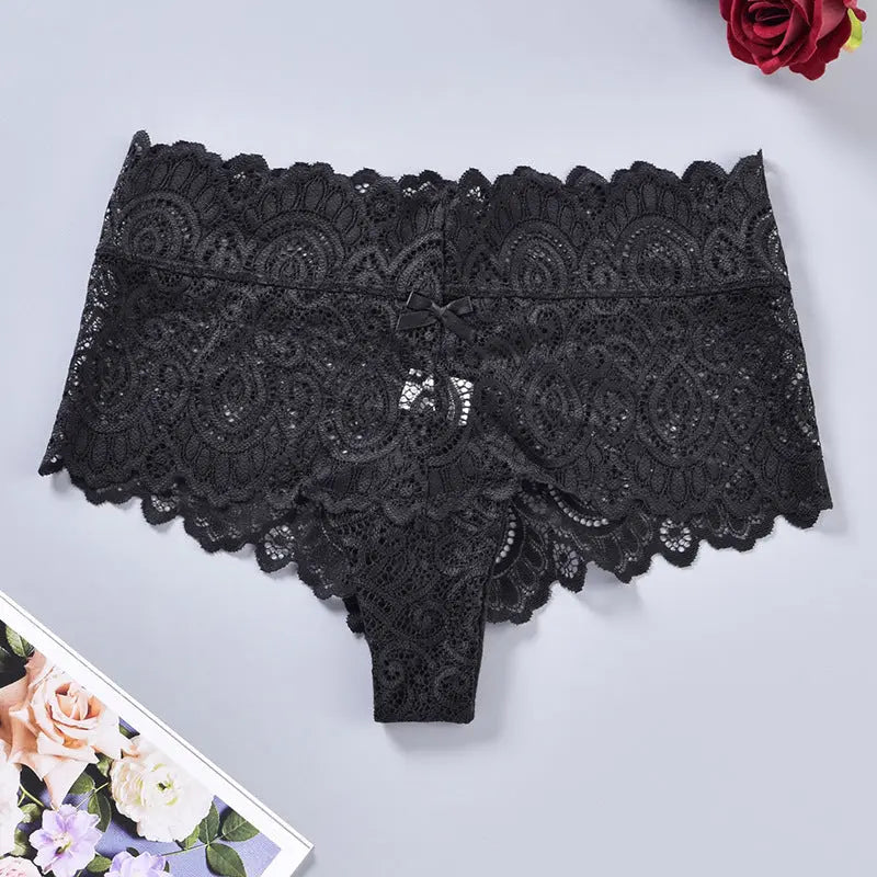 Black high-waist women's underwear briefs with seamless nylon and lace, featuring Japanese style and European-American large size design.