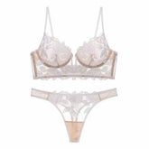 European and American sexy underwear French deep V embroidery stitching mesh lace underwear ultra-thin big chest small bra suit SHOPEZRA L.L.C.