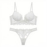 European and American sexy underwear French deep V embroidery stitching mesh lace underwear ultra-thin big chest small bra suit SHOPEZRA L.L.C.