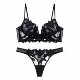European and American sexy underwear French deep V embroidery stitching mesh lace underwear ultra-thin big chest small bra suit SHOPEZRA L.L.C.