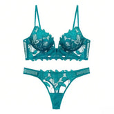 European and American sexy underwear French deep V embroidery stitching mesh lace underwear ultra-thin big chest small bra suit SHOPEZRA L.L.C.