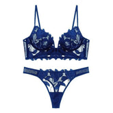 European and American sexy underwear French deep V embroidery stitching mesh lace underwear ultra-thin big chest small bra suit SHOPEZRA L.L.C.