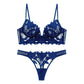 European and American sexy underwear French deep V embroidery stitching mesh lace underwear ultra-thin big chest small bra suit SHOPEZRA L.L.C.