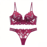 European and American sexy underwear French deep V embroidery stitching mesh lace underwear ultra-thin big chest small bra suit SHOPEZRA L.L.C.